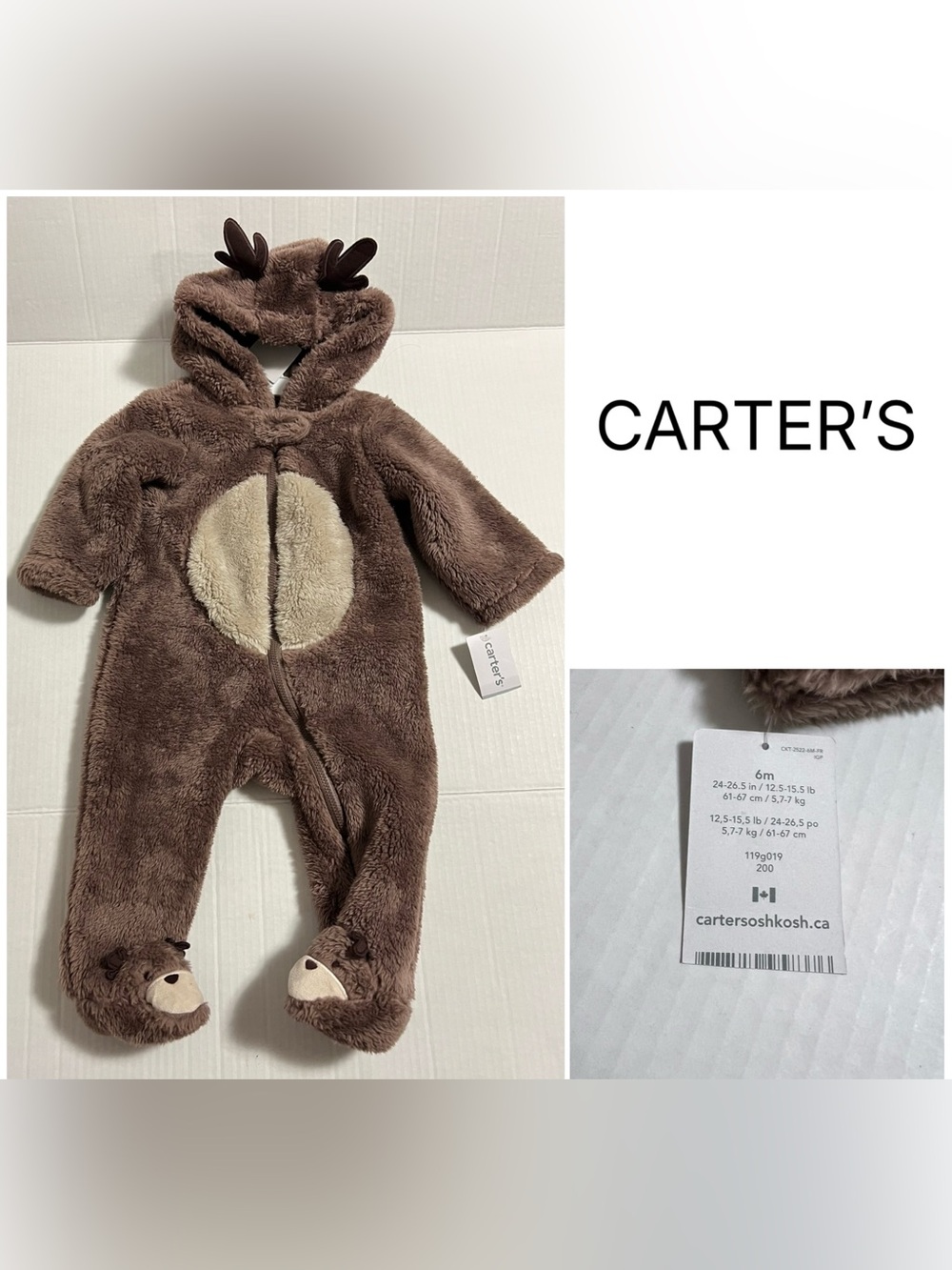 CARTER’S - 6M - NWT - INFANT UNISEX REINDEER / DEER SHERPA PRAM SLEEPER